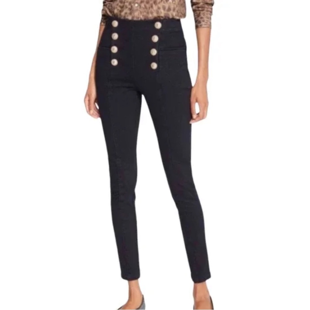 High-Waisted Black Button-Detail Pants